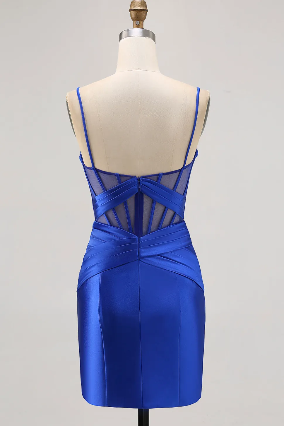 Royal Blue Sheer Corset plissado vestido apertado Homecoming com fenda