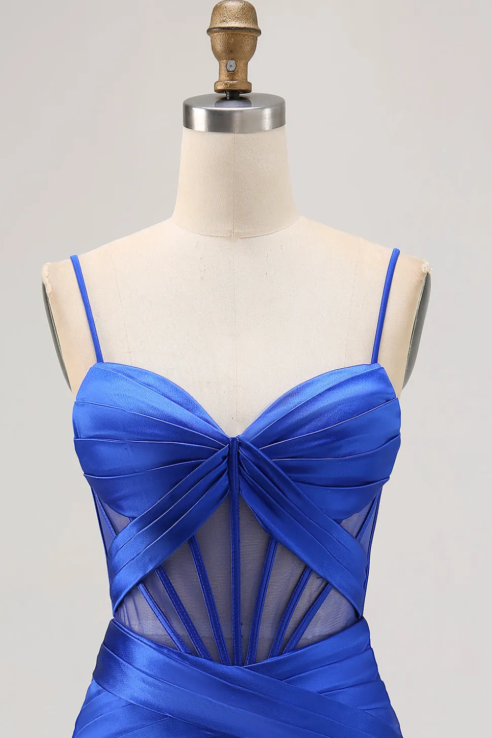 Royal Blue Sheer Corset plissado vestido apertado Homecoming com fenda
