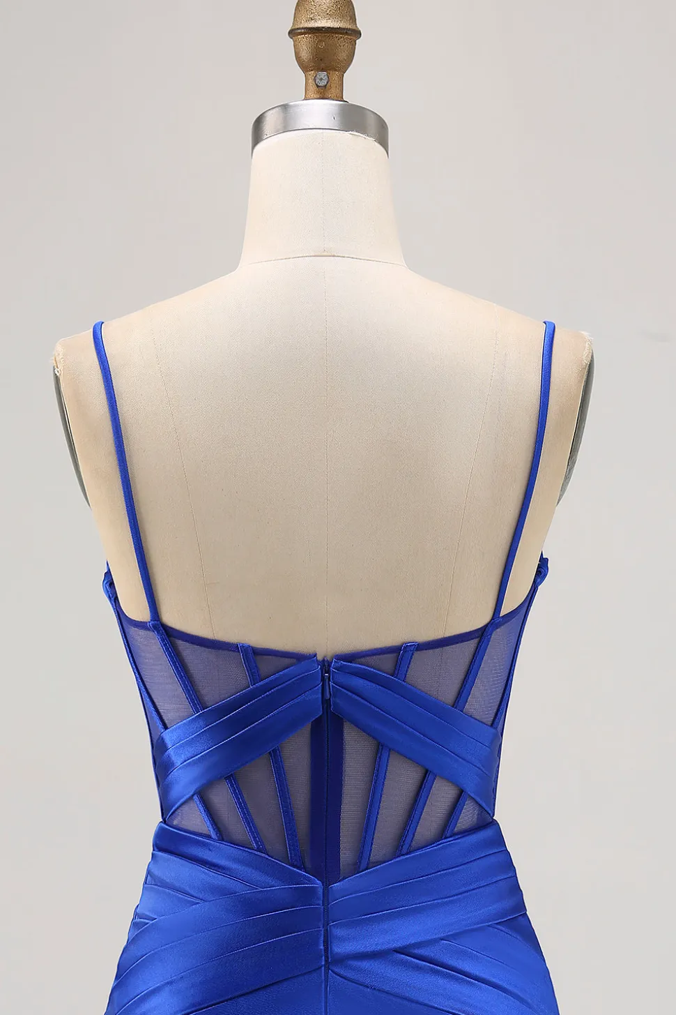 Royal Blue Sheer Corset plissado vestido apertado Homecoming com fenda