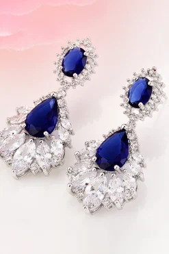 Royal Blue Teardrop Dangle Brincos Party Prom Joias