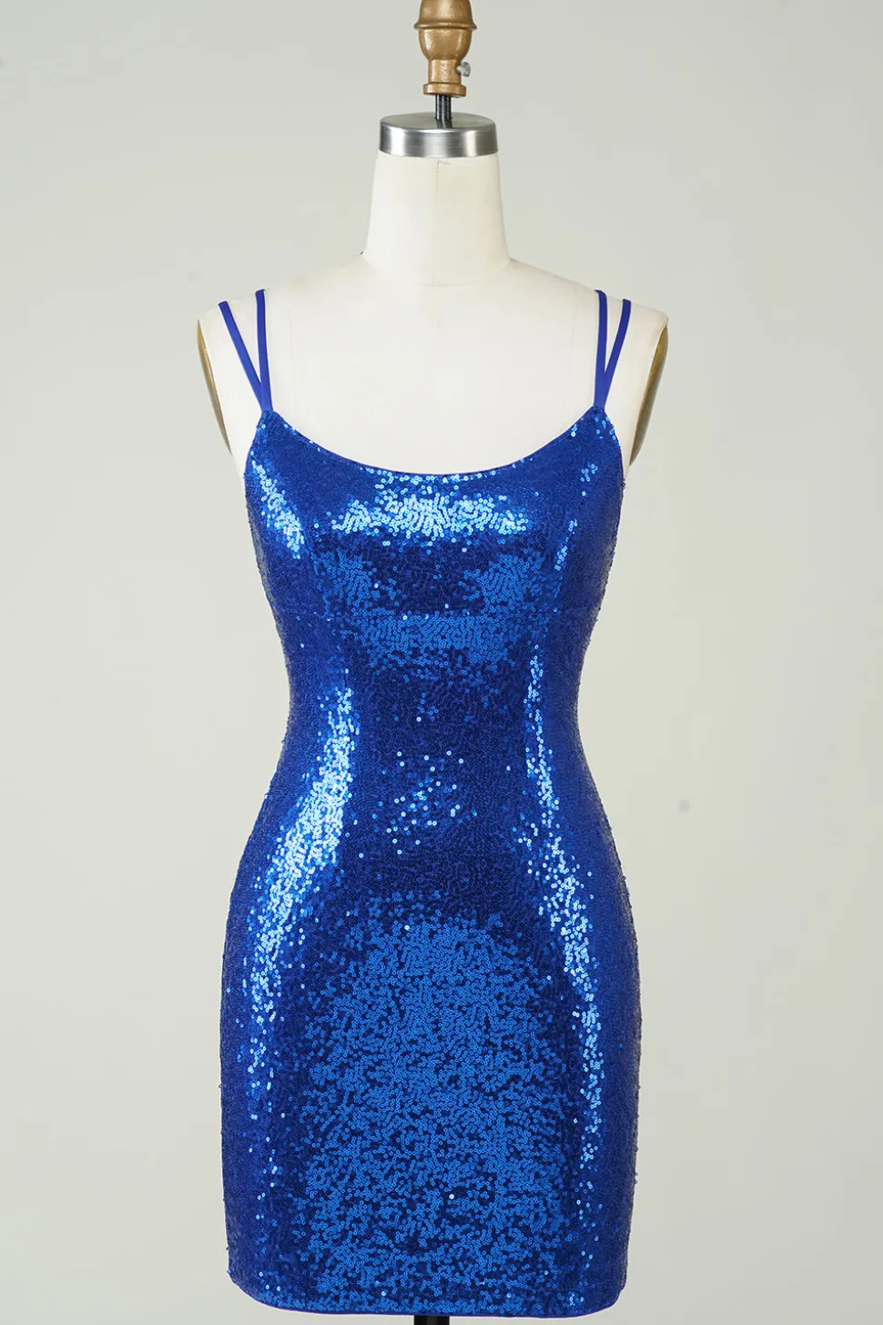 Royal Blue Tight Sequins Backless Homecoming Vestido