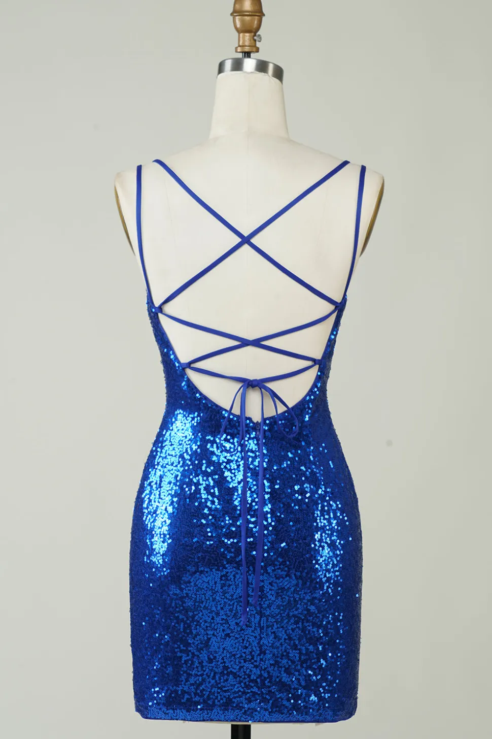 Royal Blue Tight Sequins Backless Homecoming Vestido