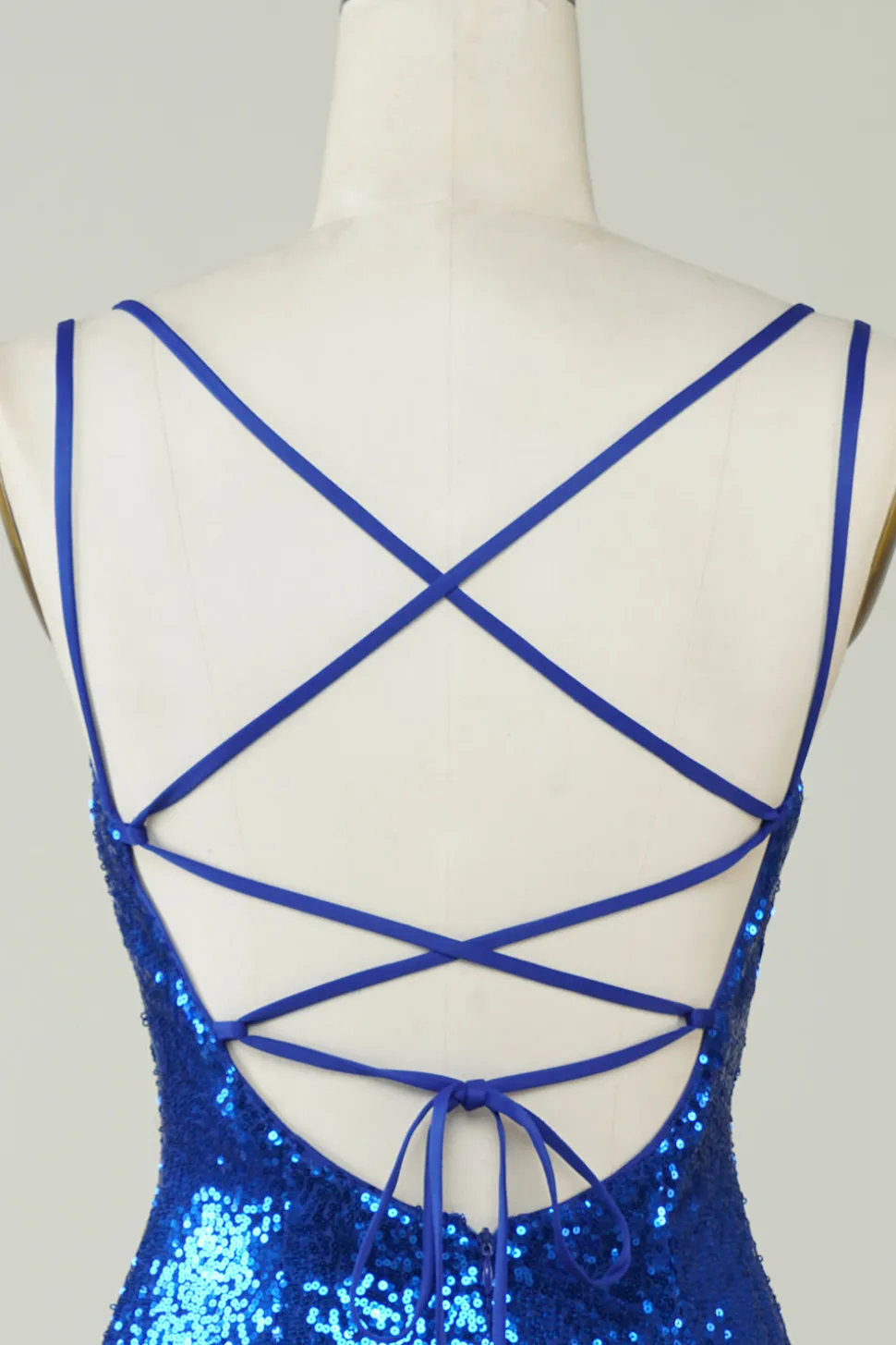 Royal Blue Tight Sequins Backless Homecoming Vestido