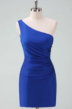 Royal Blue Um Ombro Bodycon Ruched Short Homecoming Dress