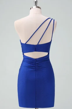Royal Blue Um Ombro Bodycon Ruched Short Homecoming Dress