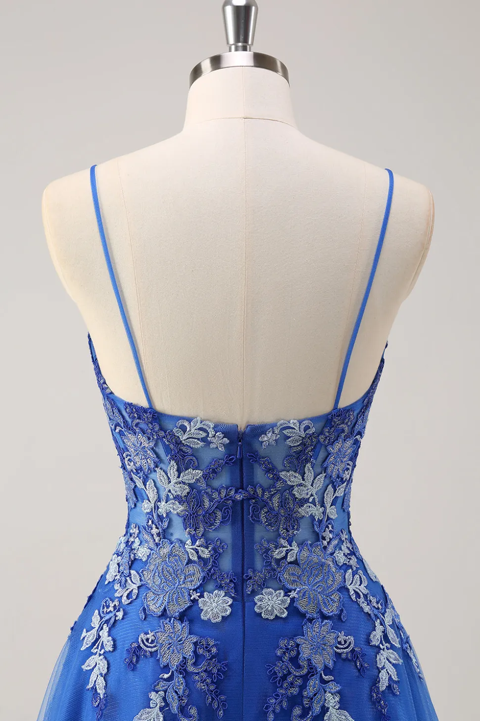 Royal Blue Uma Linha Esparguete Correias Corset Tule Vestido de Baile Com Bordado