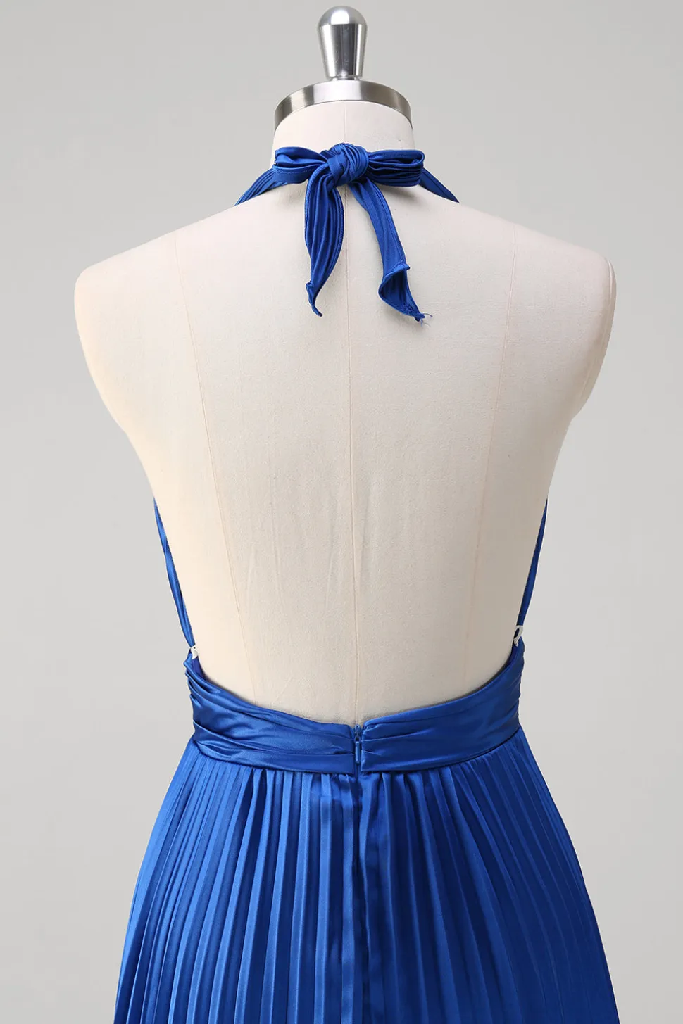 Royal Blue Uma Linha Halter Plissado Vestido Longo Baile