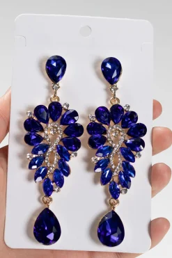 Royal Blue Vintage Rhinestone Lágrima Dangle Brincos