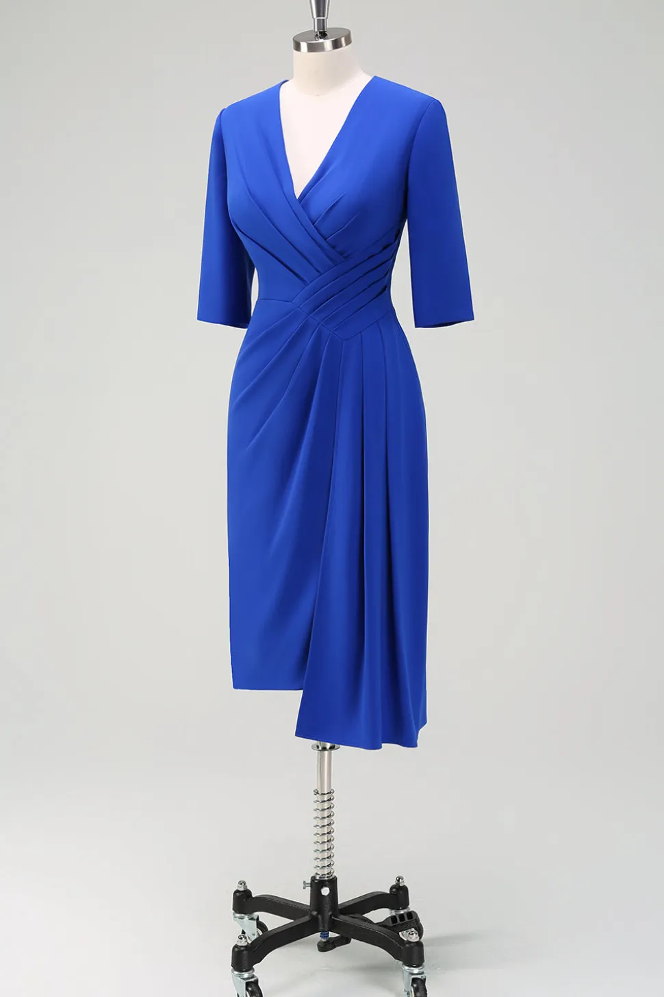 Royal Blue V-Neck plissado bodycon cocktail vestido de festa