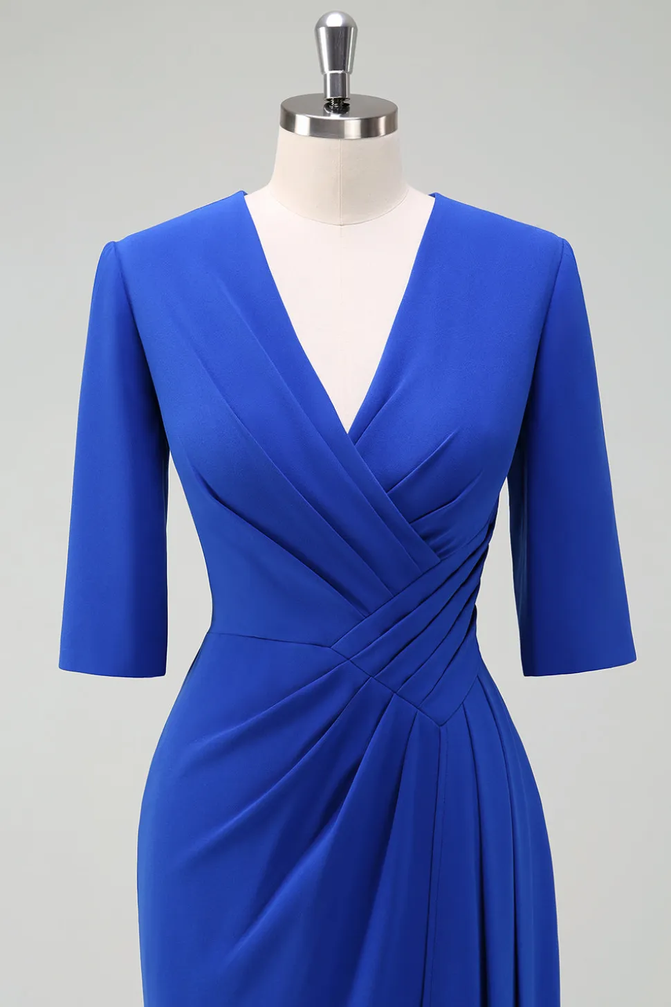 Royal Blue V-Neck plissado bodycon cocktail vestido de festa