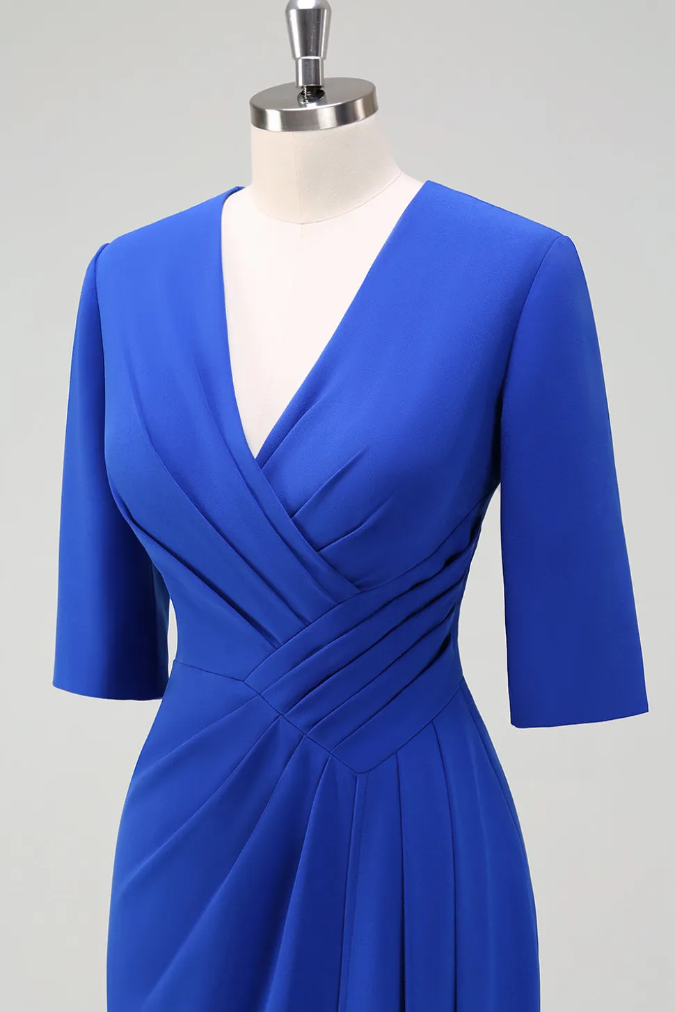 Royal Blue V-Neck plissado bodycon cocktail vestido de festa