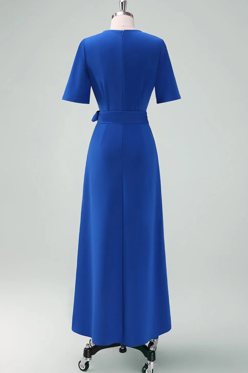 Royal Blue V-Neck Vestido Longo Mãe da Noiva com Mangas Curtas