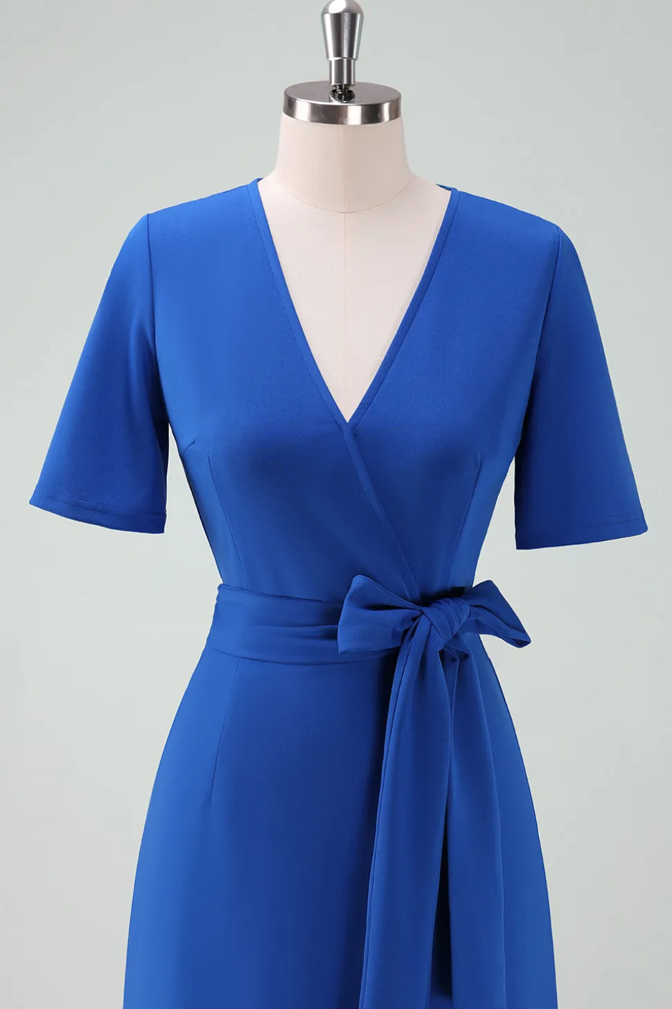 Royal Blue V-Neck Vestido Longo Mãe da Noiva com Mangas Curtas