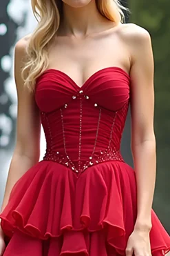 Ruched Red Sweetheart Rufled Uma Linha Long Prom Dress