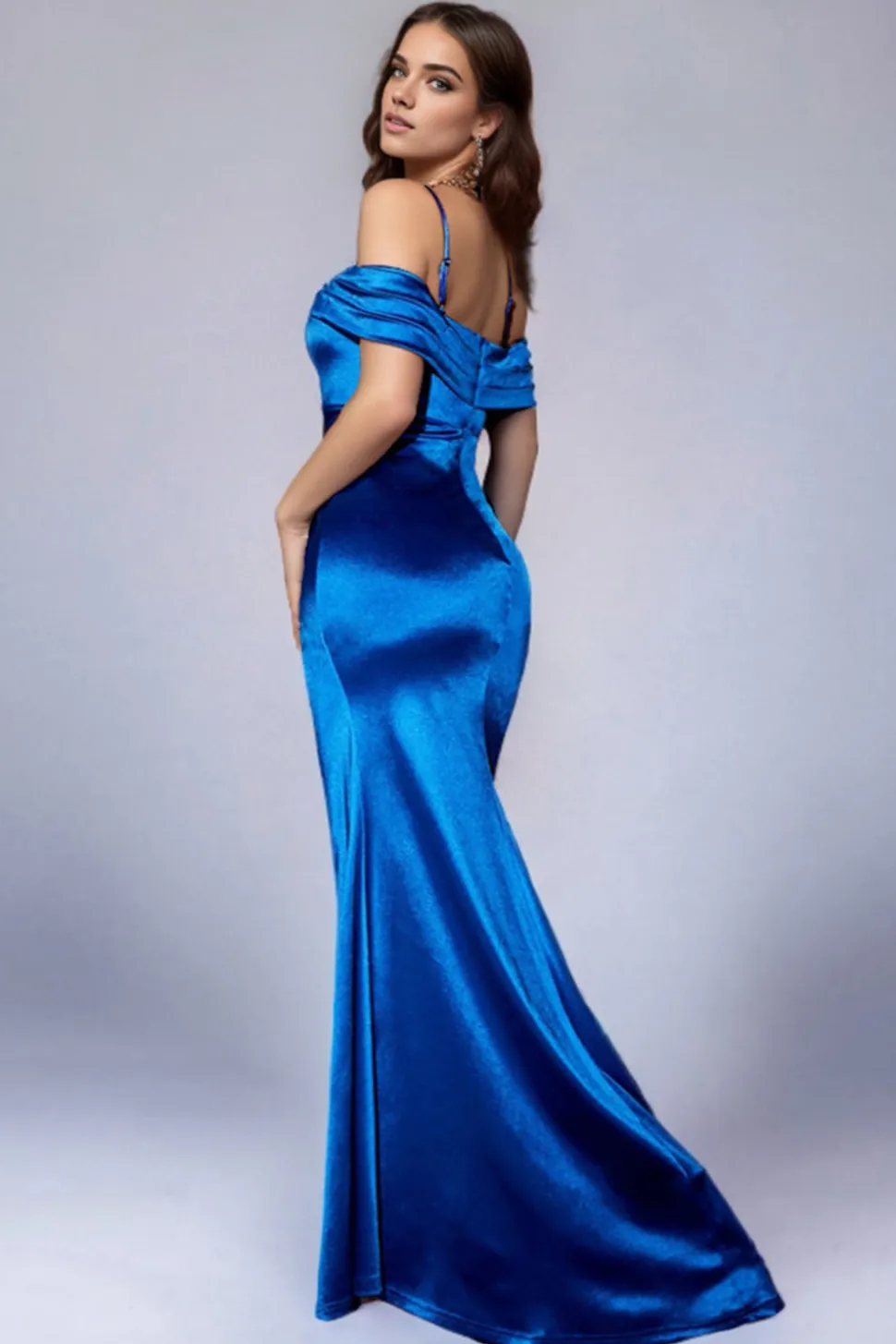 Ruched Royal Blue Cold Shoulder Prom Dress com Fenda