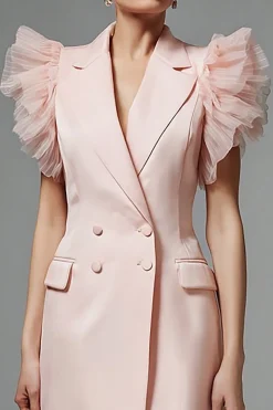Ruffled Pink A Line Peak Lapel Vestido de Trabalho