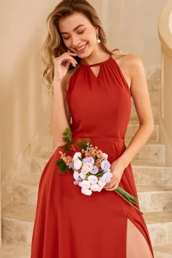 Rust Brown Open Back Bridesmaid Dress