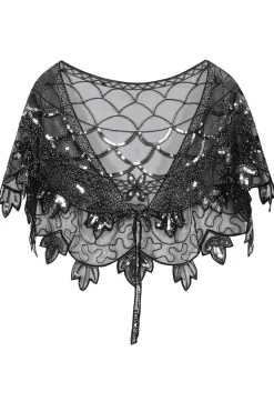 1920s Black Flower Sequin Women Cape