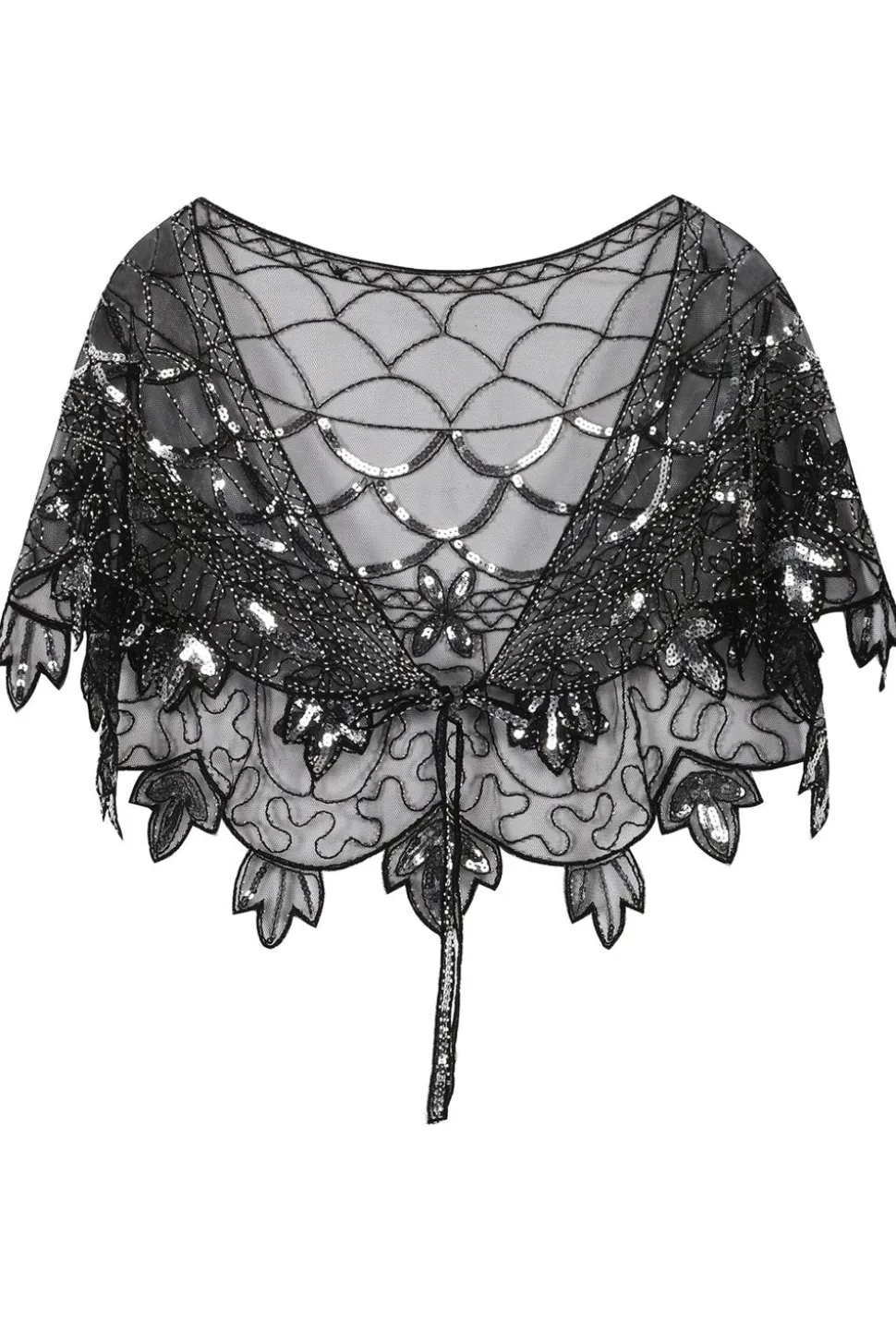 1920s Black Flower Sequin Women Cape