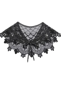 1920s Black Flower Sequin Women Cape