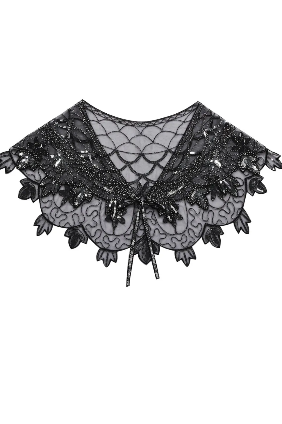 1920s Black Flower Sequin Women Cape