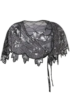 1920s Black Flower Sequin Women Cape
