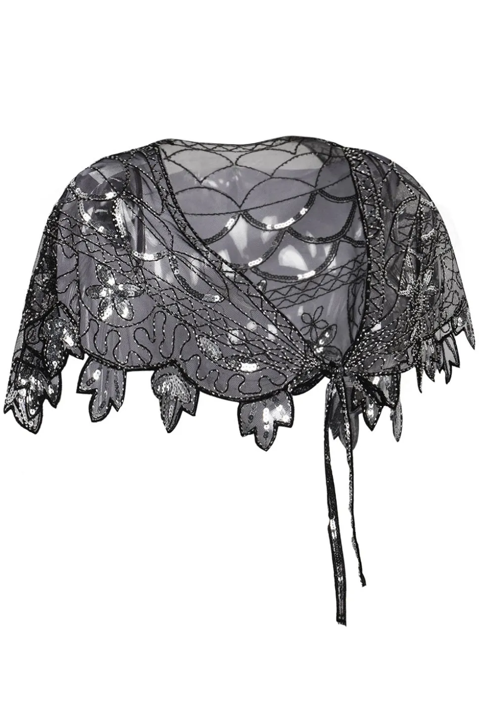 1920s Black Flower Sequin Women Cape