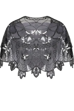 1920s Black Flower Sequin Women Cape