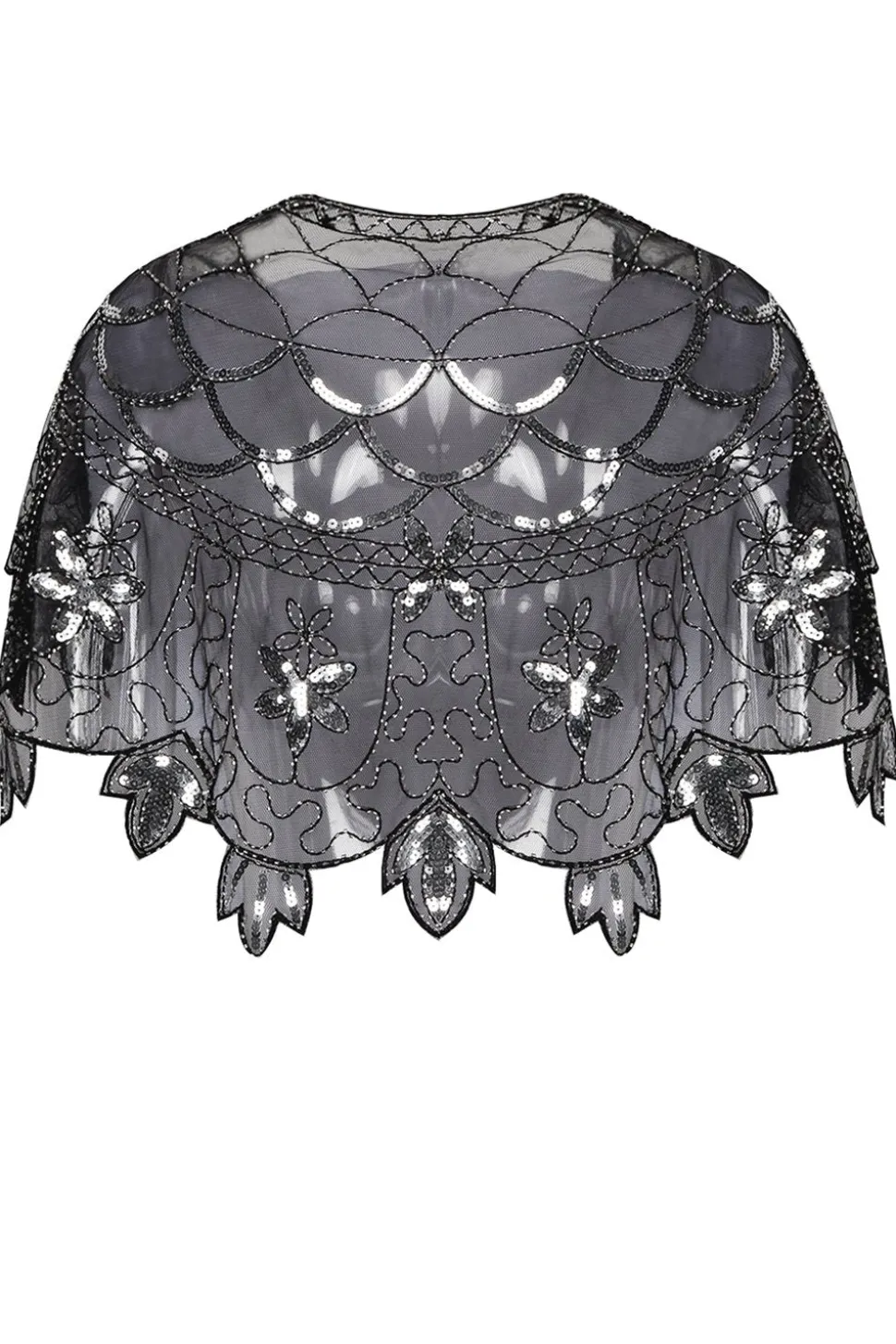 1920s Black Flower Sequin Women Cape
