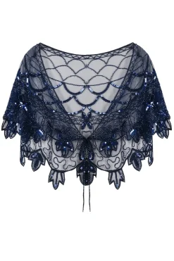 1920s Blue Flower Sequin Women Cape
