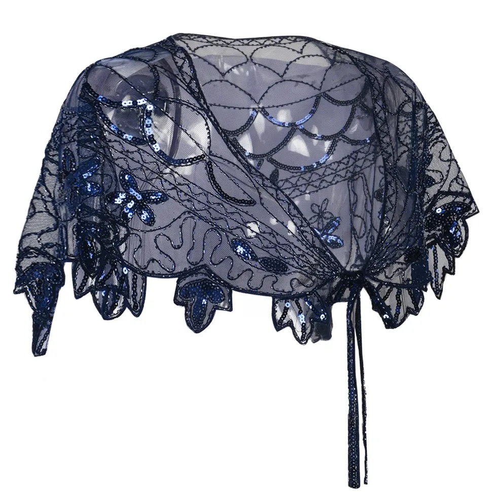 1920s Blue Flower Sequin Women Cape