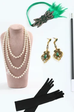 1920s Conjunto de Acessórios Verde 5 Peça