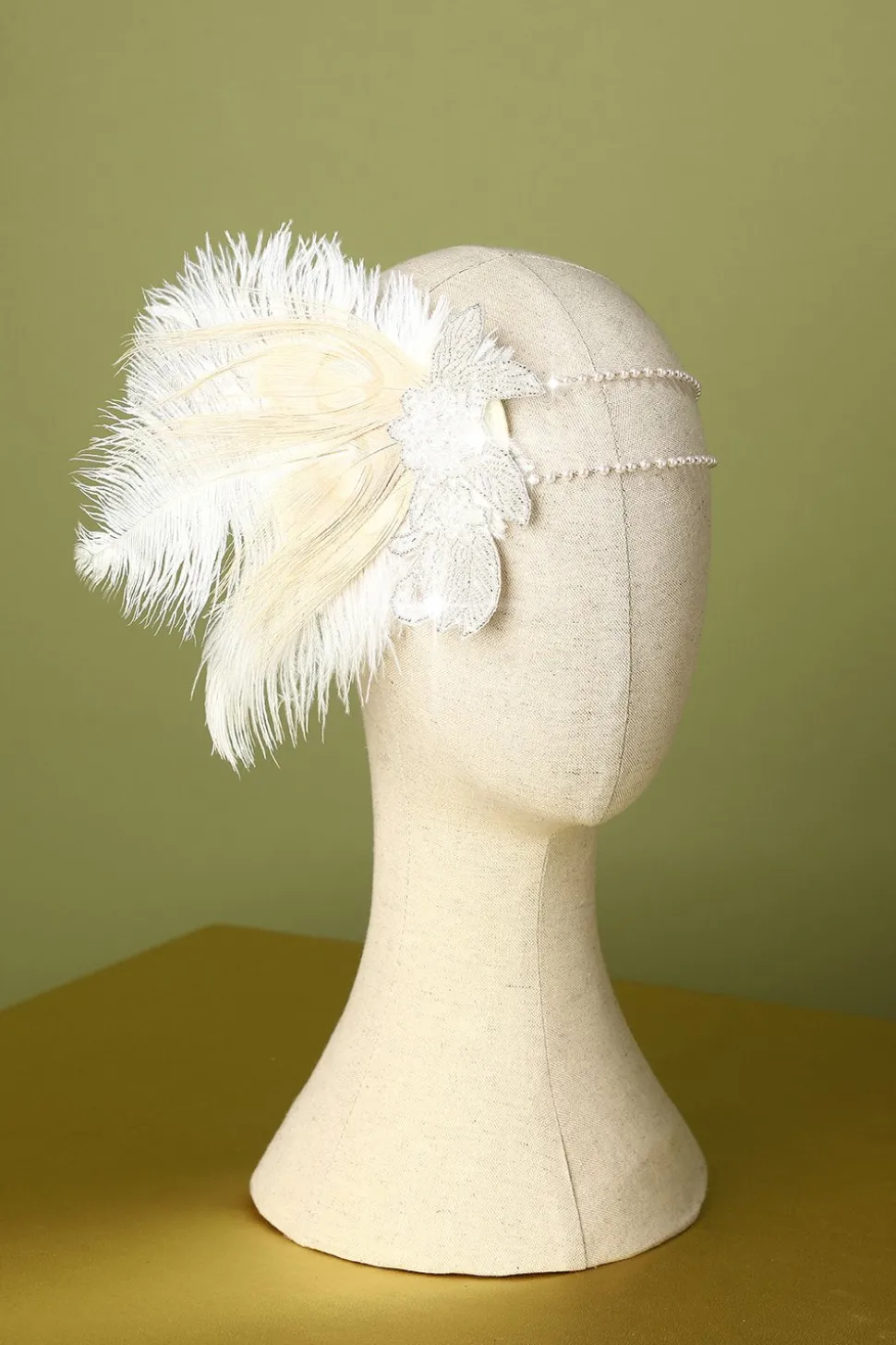 1920s Feather Sequin Pearls Flapper Headband