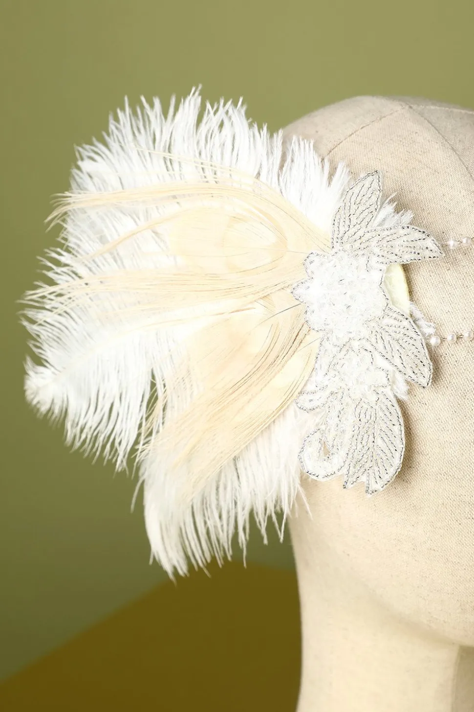 1920s Feather Sequin Pearls Flapper Headband