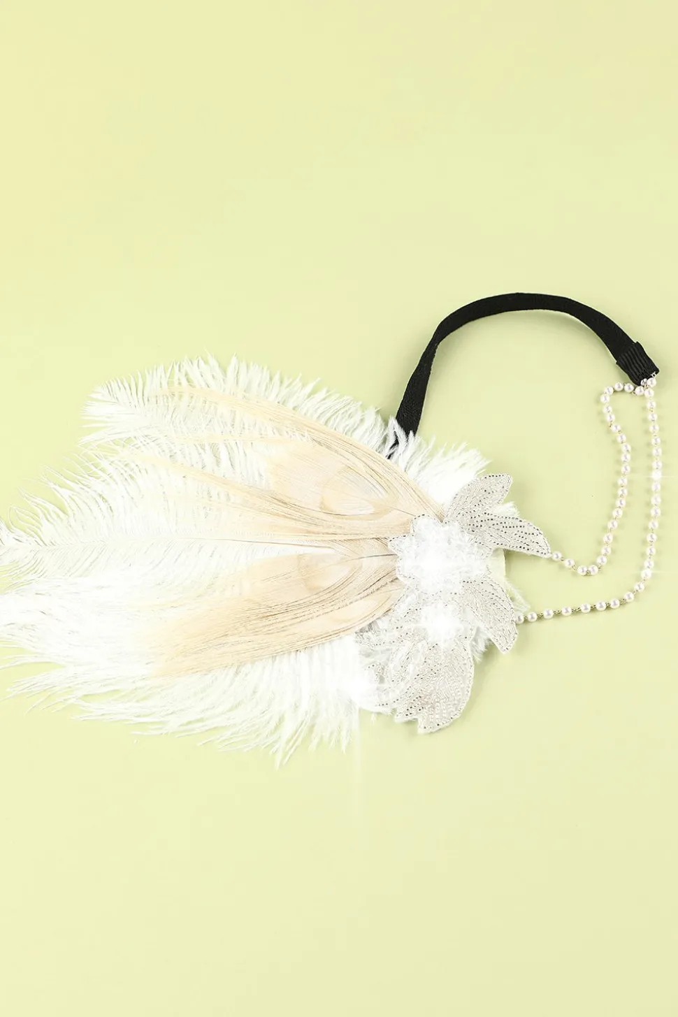 1920s Feather Sequin Pearls Flapper Headband