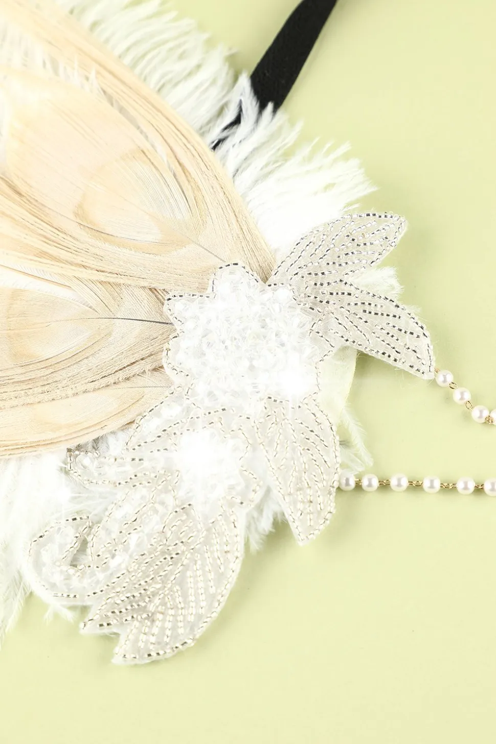 1920s Feather Sequin Pearls Flapper Headband