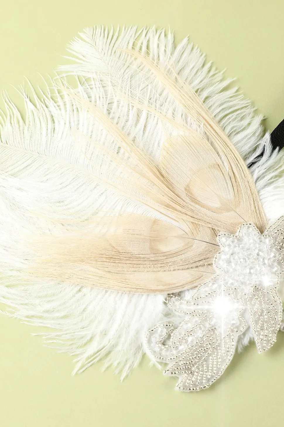 1920s Feather Sequin Pearls Flapper Headband