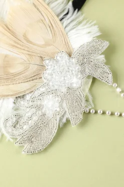 1920s Feather Sequin Pearls Flapper Headband