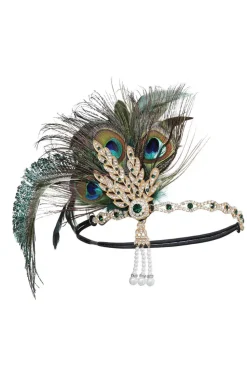 1920s Flapper Verde Cinco Peças Acessórios set