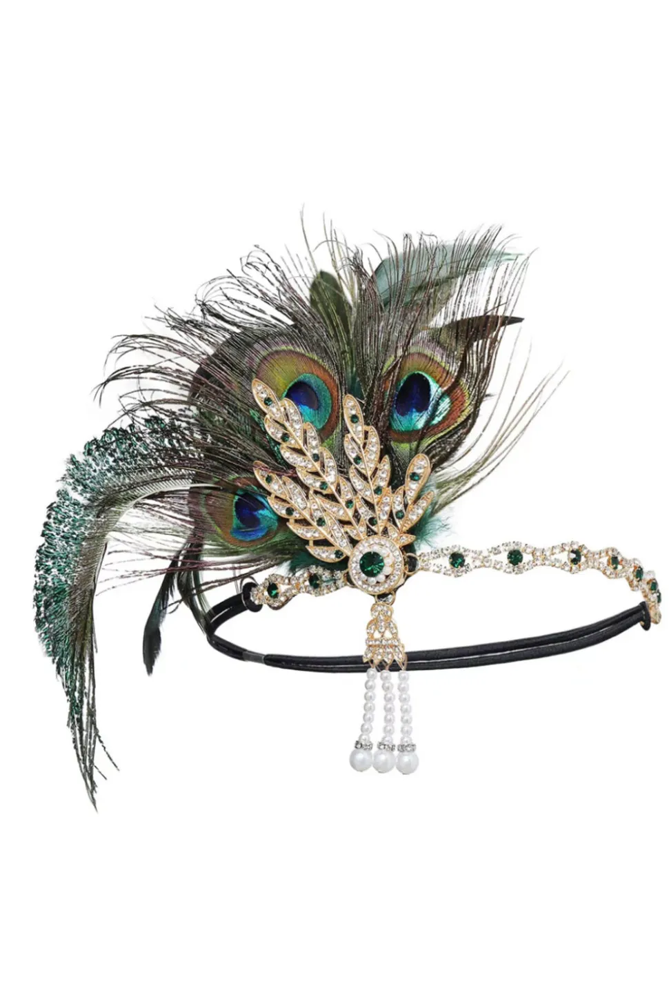 1920s Flapper Verde Cinco Peças Acessórios set
