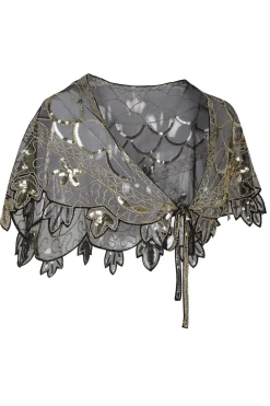 1920s Gold Flower Sequin Women Cape