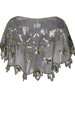 1920s Gold Flower Sequin Women Cape