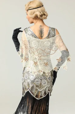 1920s Ivory Flower Sequin Women Cape