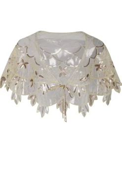1920s Ivory Flower Sequin Women Cape