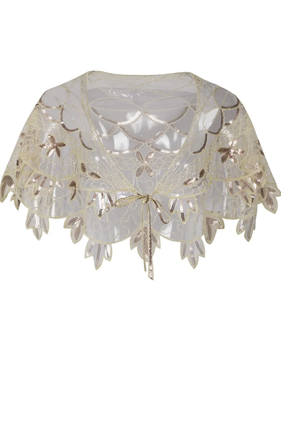 1920s Ivory Flower Sequin Women Cape