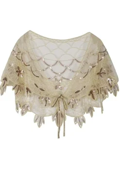 1920s Ivory Flower Sequin Women Cape