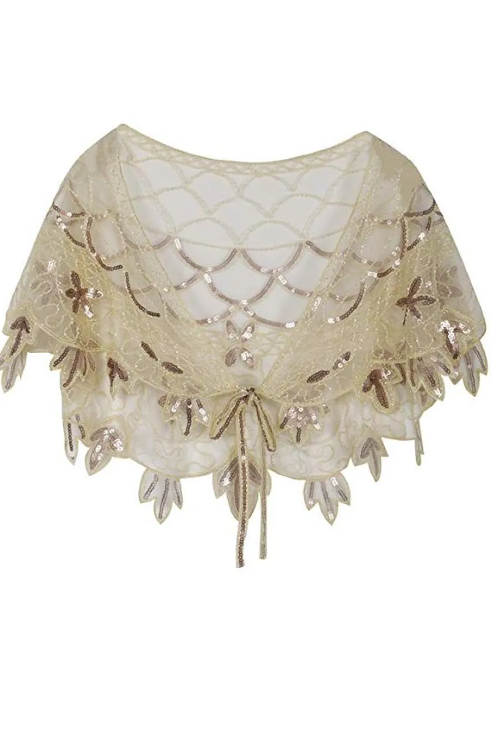 1920s Ivory Flower Sequin Women Cape