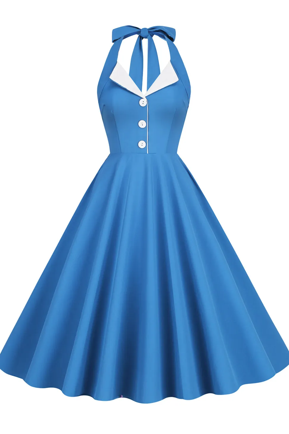 1950s Vestido Azul Halter A-Line