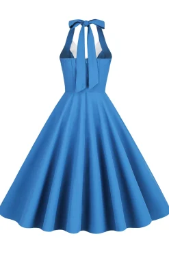 1950s Vestido Azul Halter A-Line
