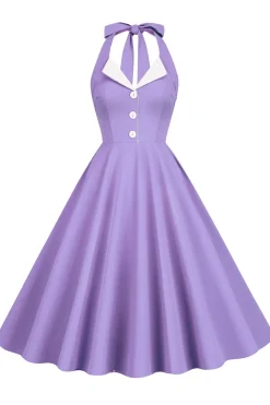 1950s Vestido Azul Halter A-Line
